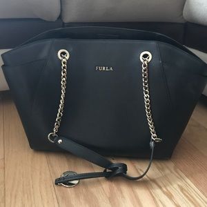 FURLA black leather tote